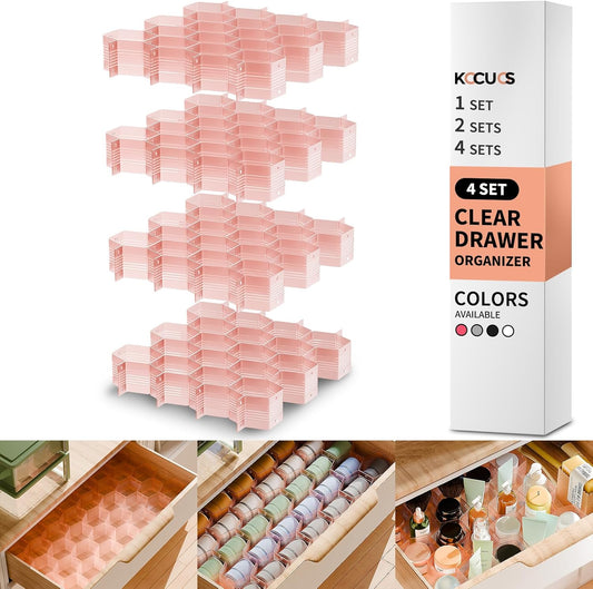 Honeycomb Separator Adjustable Drawer Organizer Divider for Underwear Belt-Scarf Socks Organizer (Pink(4pcs))