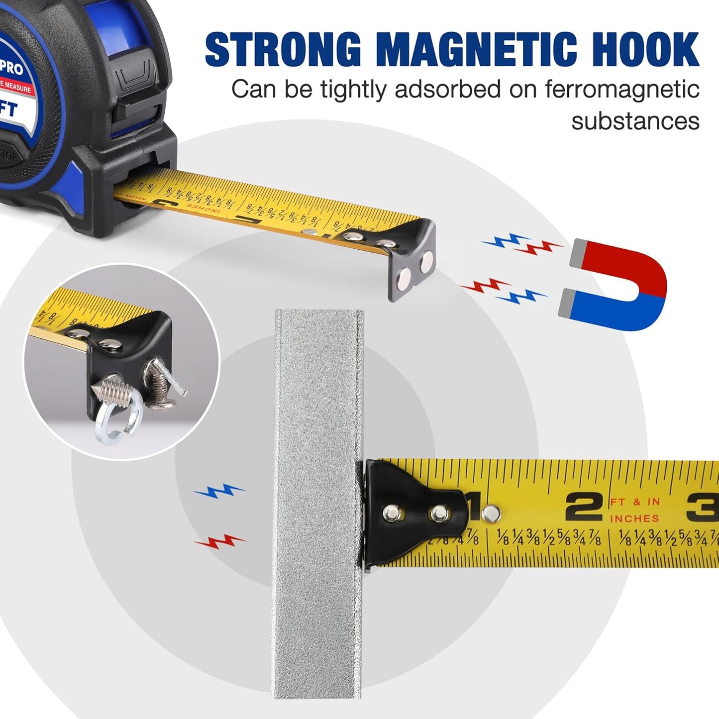 WORKPRO Heavy Duty Tape Measure, 2 Pcs 25FT Retractable Tape Measurement, Double Retract Long Stand Measuring Tape Accuracy 1/32 for Engineer, with Magnetic Hook, Belt Clip, Rubber Protective Casing