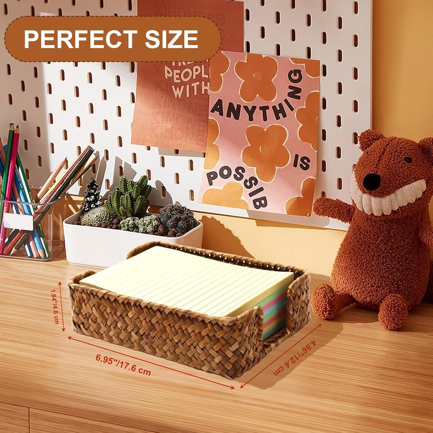 4 x 6 Inch Sticky Note Holder,Seagrass Post It Note Dispenser,Woven Sticky Note Dispenser,Farmhouse Style Post It Holder for Home Office Desk Decor,Caramel