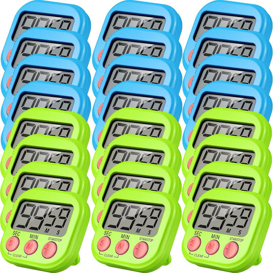 Weewooday 24 Pcs Digital Kitchen Timer Magnetic Timer Bulk On/Off Switch Minute Second Count up Countdown Loud Alarm for Exercise Cook Baking (Blue,Green)