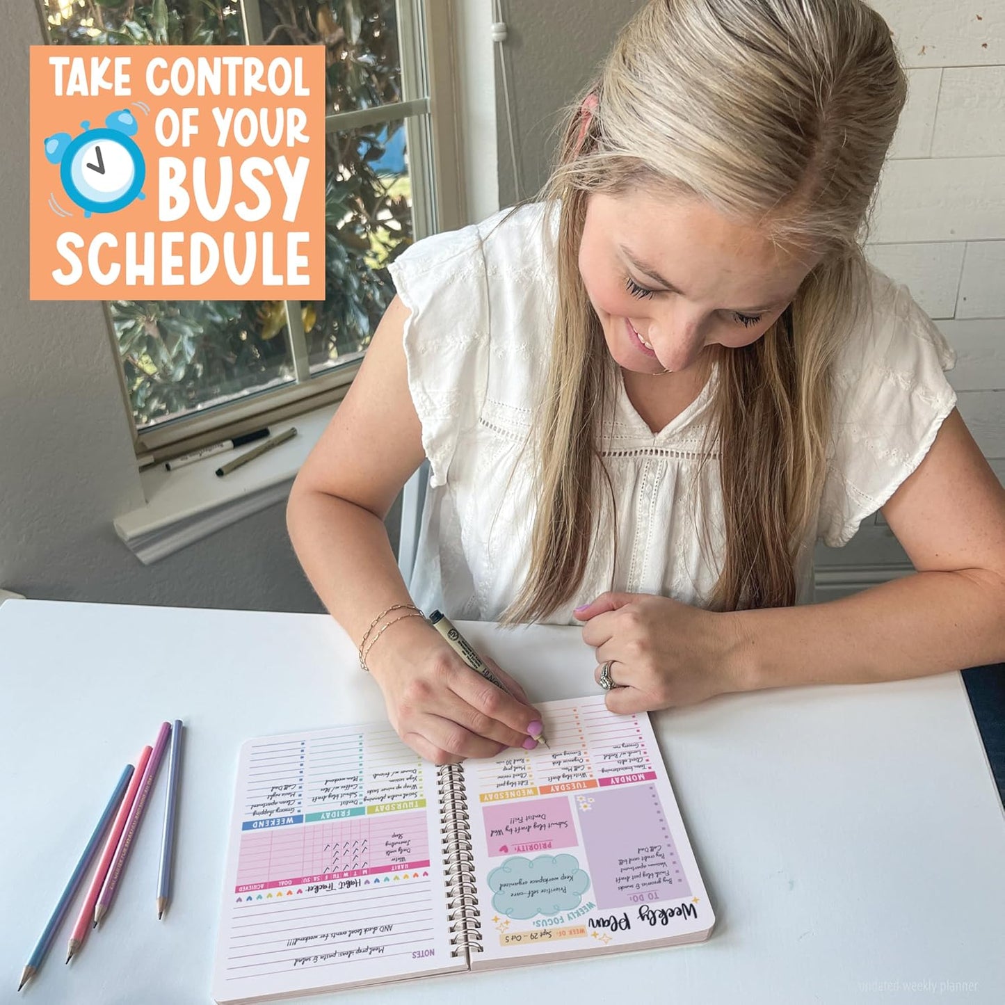 Undated Planner Weekly and Monthly - Spiral Undated Weekly Planner for Kids & Adults, Week Planners Habit Tracker, Goal Planners Notebook for Work, Agenda Planning Notebook