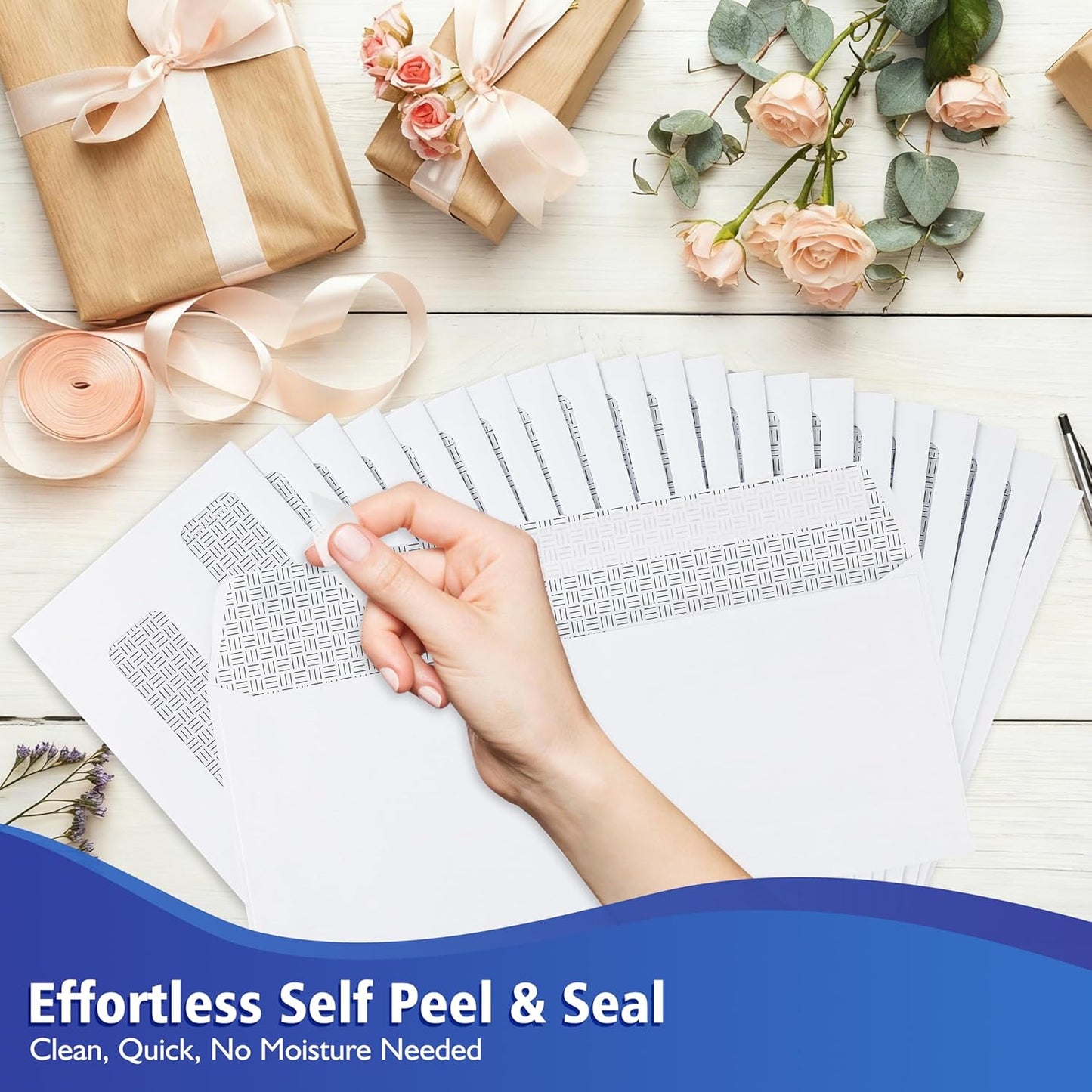 #8 Double Window Security Check Envelopes,70 Count Double Window Self Seal Security Envelopes,No.8 Double Window Bussiness Envelopes Designed for Checks/Tax Form/Invoices/Business Correspondence