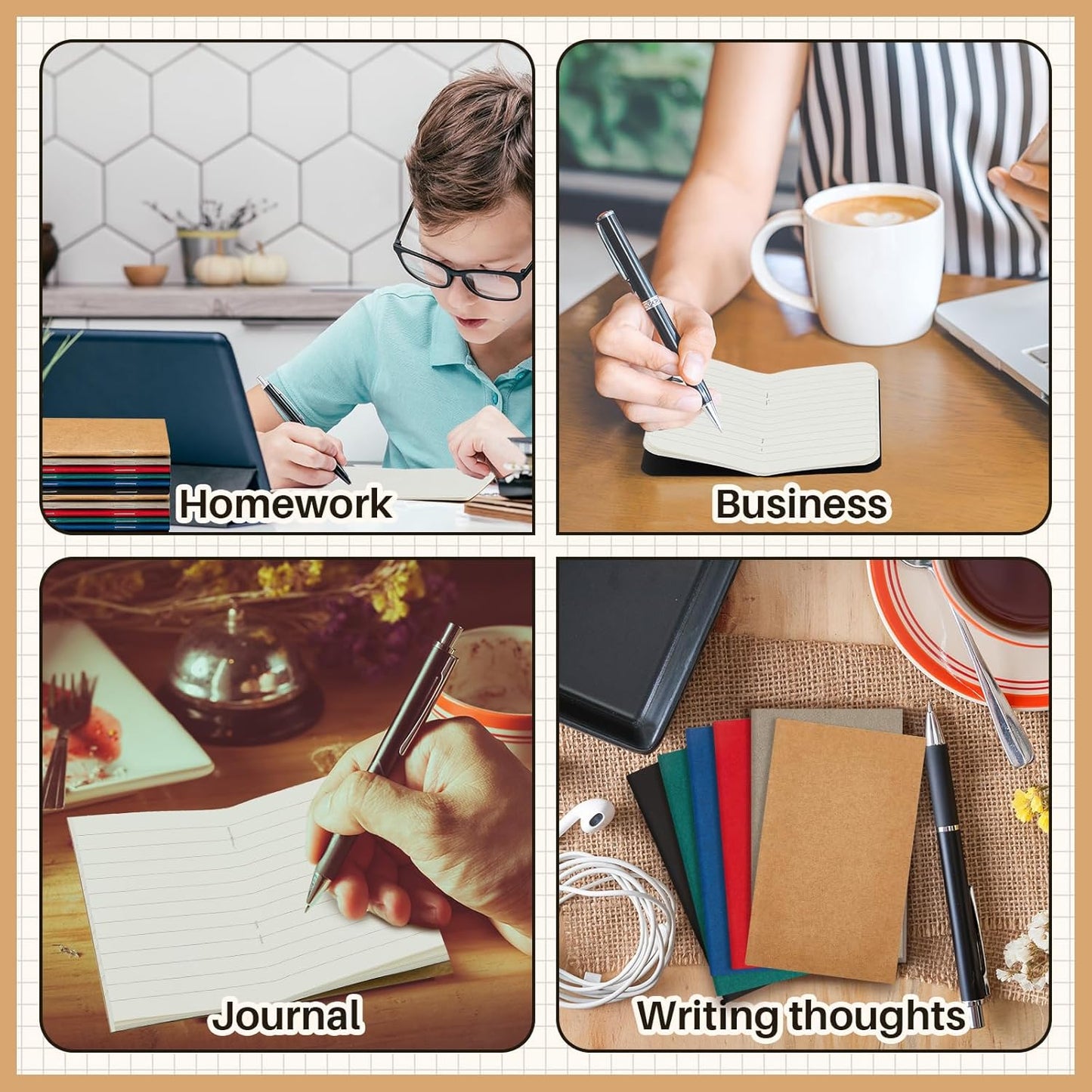 Outus 36 Pcs Pocket Notebook Mini Journal 2.5" x 4" Kraft Paper Mini Notepad Bulk Softcover Pocket Notepad Memo Diary Subject Notebooks for Student Traveler School(Multicolor, Blank Cover)