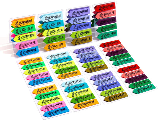 1200 Pcs Sign Here Index Marker, Assorted Colors Sign Here Tabs Sign Post Here Index, Flags Vital Signs Sticky Notes for documents notebooks Contracts, Books,Files or Notary Supplies(4 Designs x 3)