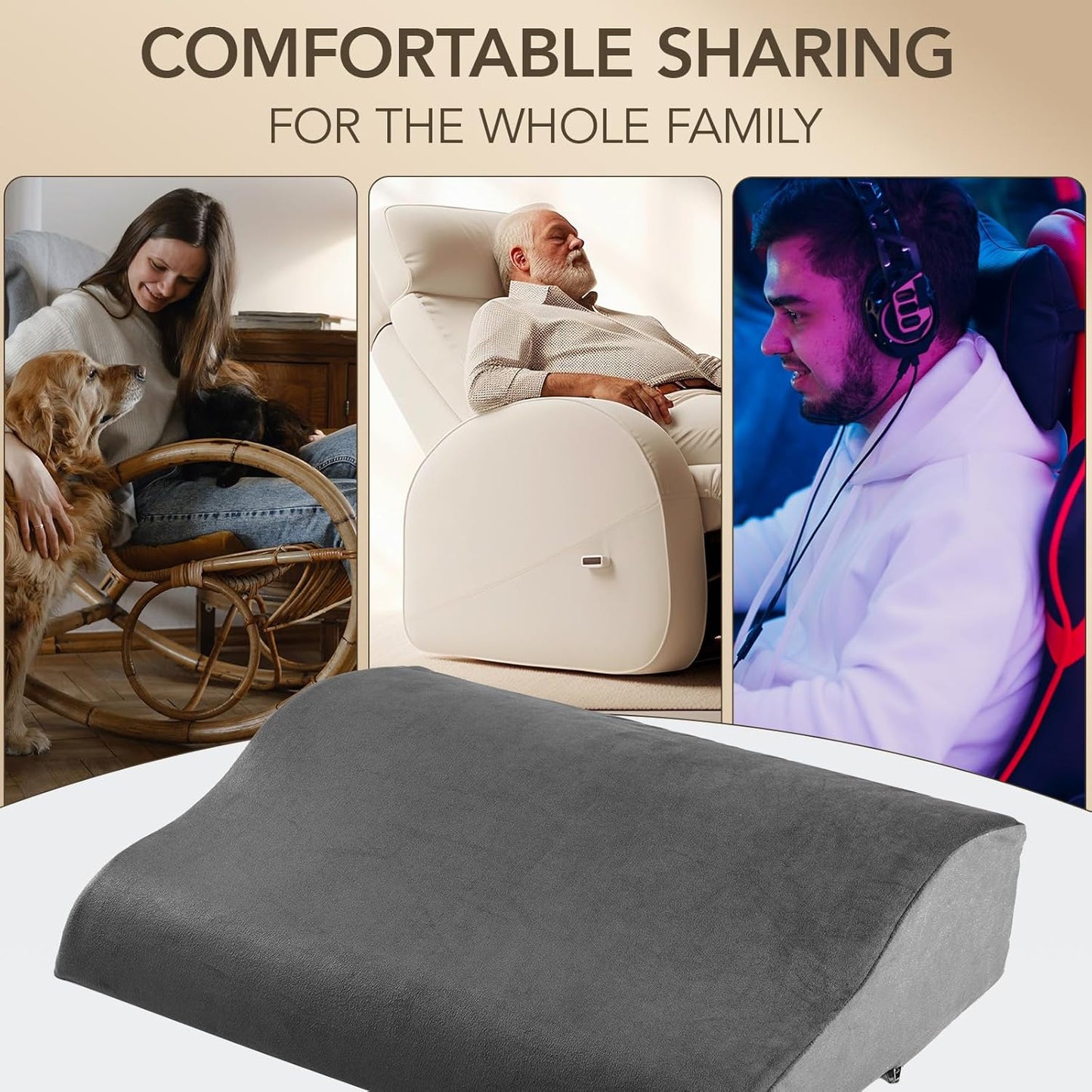 Lumbar Support Pillow for Recliner,Large Memory Foam Back Support Cushion for Sofa & Gaming Chair, Ergonomic Backrest Pillow for Elderly, Comfortable Couch Cushion with Machine Washable Cover,Gray