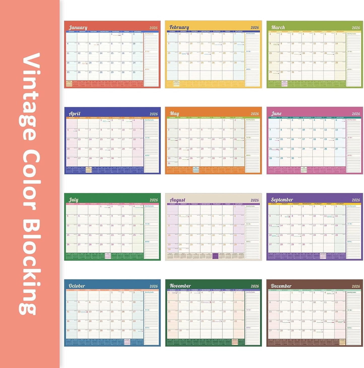 Ospelelf 2026 Desk Calendar with Plastic Cover, 12'' x 17'' Monthly Deskpad & Hanging Wall Calendar, 18 Month Family Office Calendars, Use January 2026 - June 2027, Colors