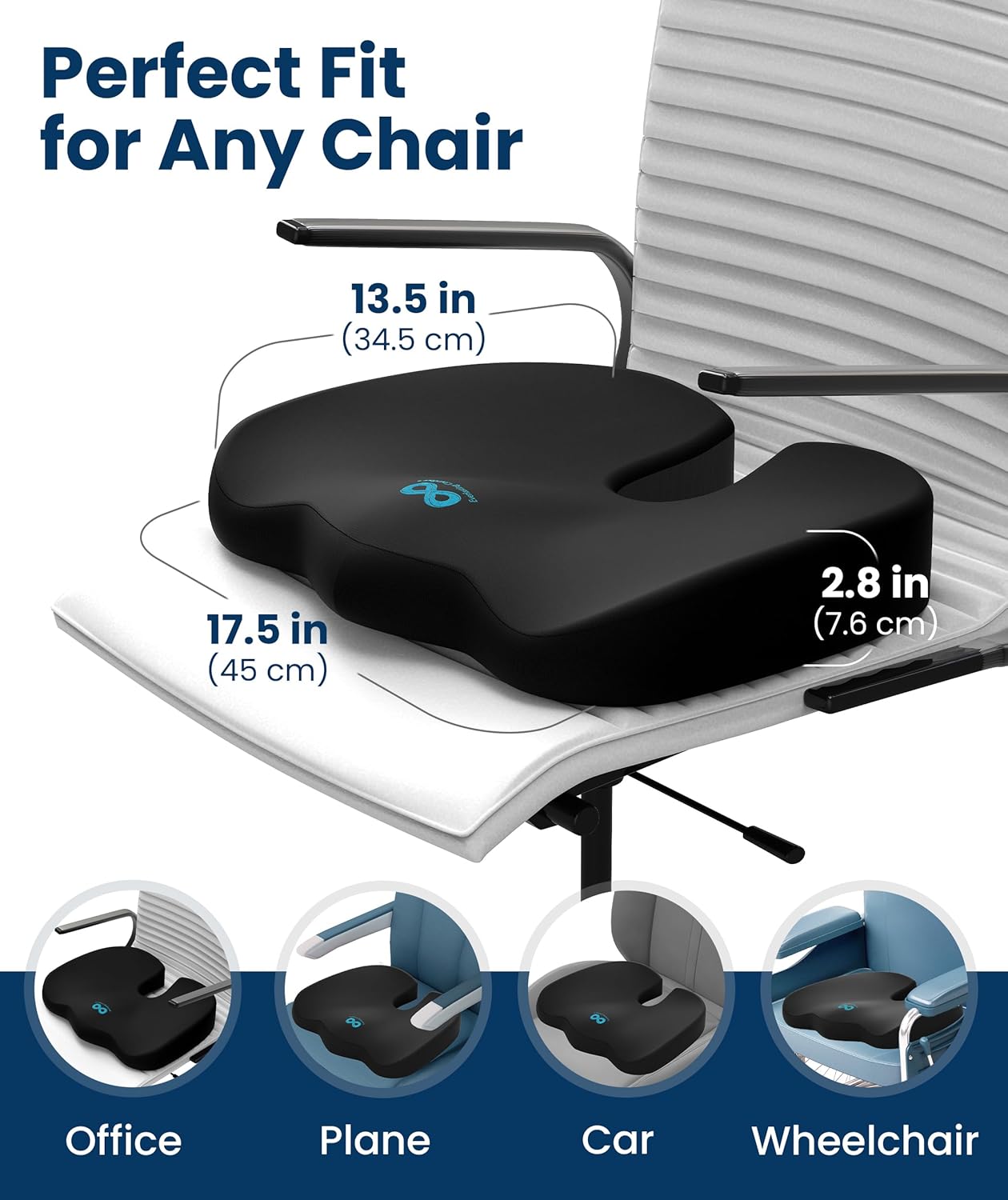 Everlasting Comfort Doctor Recommended Memory Foam Seat Cushion for Office Chairs & Car - Ergonomic Office Desk Accessories - Cushions for Tailbone Pain Relief, Sciatica (Black Cooling, Large)