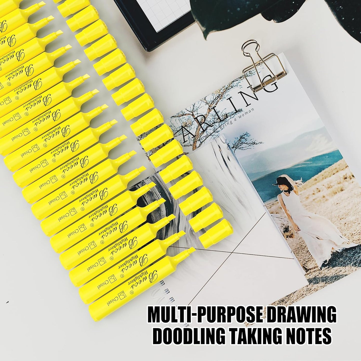 Highlighters Bulk Pack, 96 Count, Chisel Tip,Fluorescent Yellow, suitable for Adults Highlighting Planner Notes, Office School Supplies