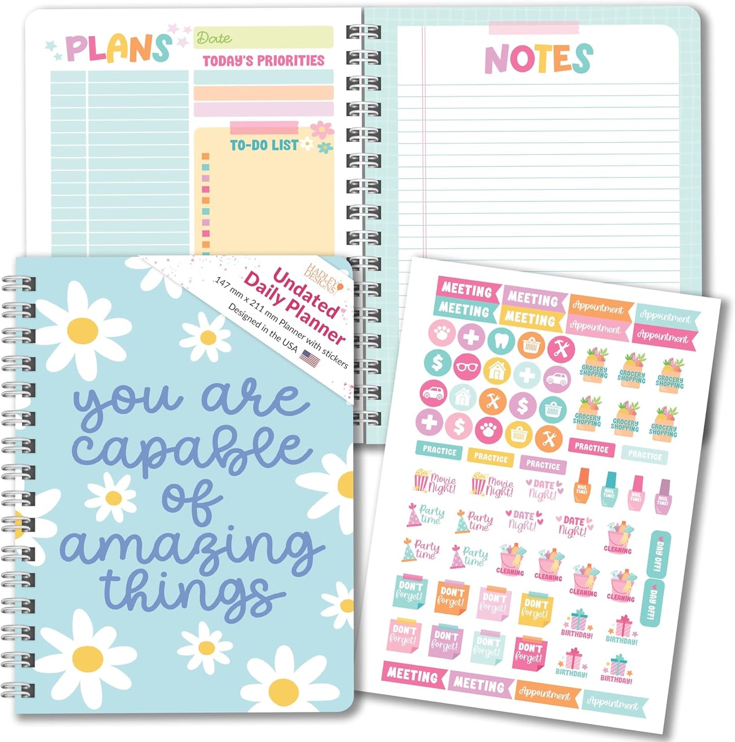 Undated Daily Planner Notebook - Undated Planner Notebooks, Daily To Do List Planners, To Do List Notebook for Work Organization, Day Schedule Planners for Kids and Adults