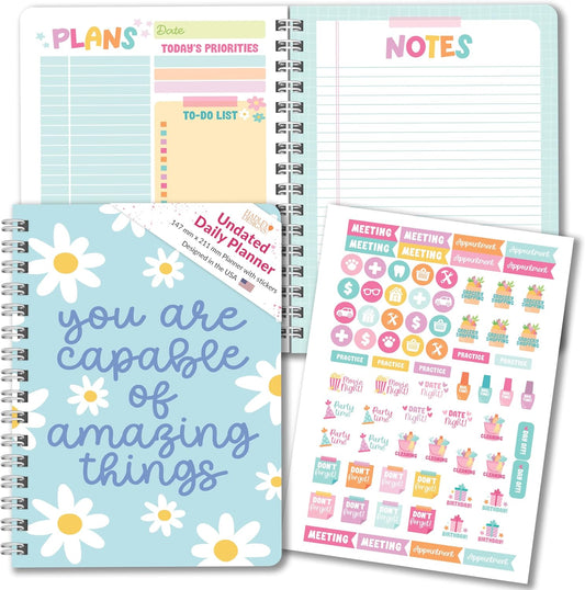 Undated Daily Planner Notebook - Undated Planner Notebooks, Daily To Do List Planners, To Do List Notebook for Work Organization, Day Schedule Planners for Kids and Adults