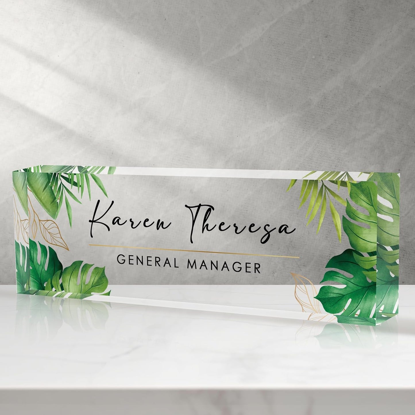 Custom Office Name Plate, Personalized Gifts for Women & Men, Appreciation Gifts for Employees, Office Desk Accessories (Green Plants)