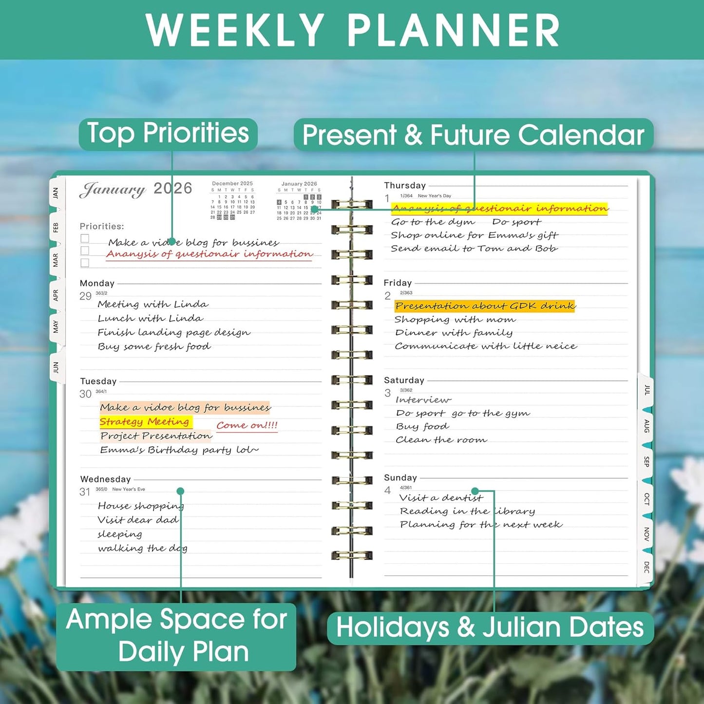 Ymumuda Academic Planner 2026, Daily Weekly and Monthly Calendar Planner (Jan. 2026-Dec. 2026),8.4"×6.3", Hardcover Notebook Teacher Supplies, Premium Thick Paper, Planners for School Work Office