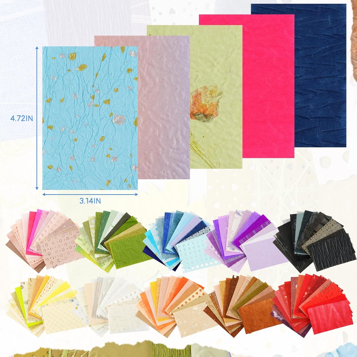 160 Sheets Textured Scrapbook Paper & Mesh Fabric Assorted Set | 10 Mixed Colors | Decorative Paper for Scrapbooking Journaling, Planners, Card Making, Decoupage | 4.72" x 3.14"