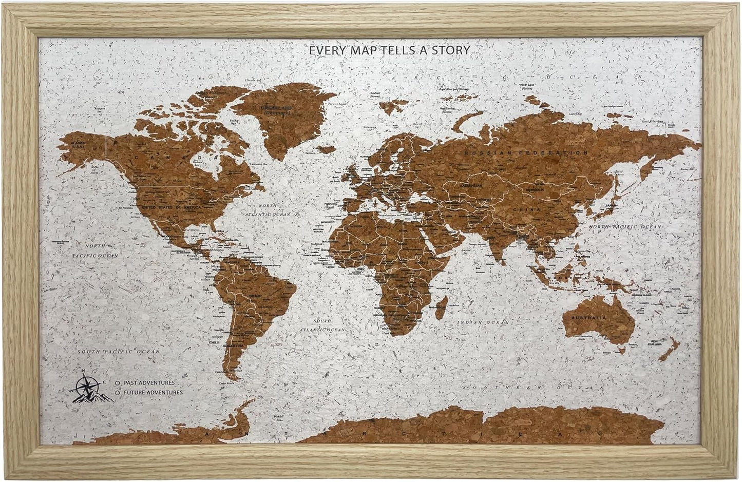 Gleneagles World Travel Map & Pin Board | Framed Pinboard | Cork Wooden Design | 70 Push Pins Included | 14.2'' x 21.2'' Personalised Home Wanderlust Decor for Travelers (Beige)