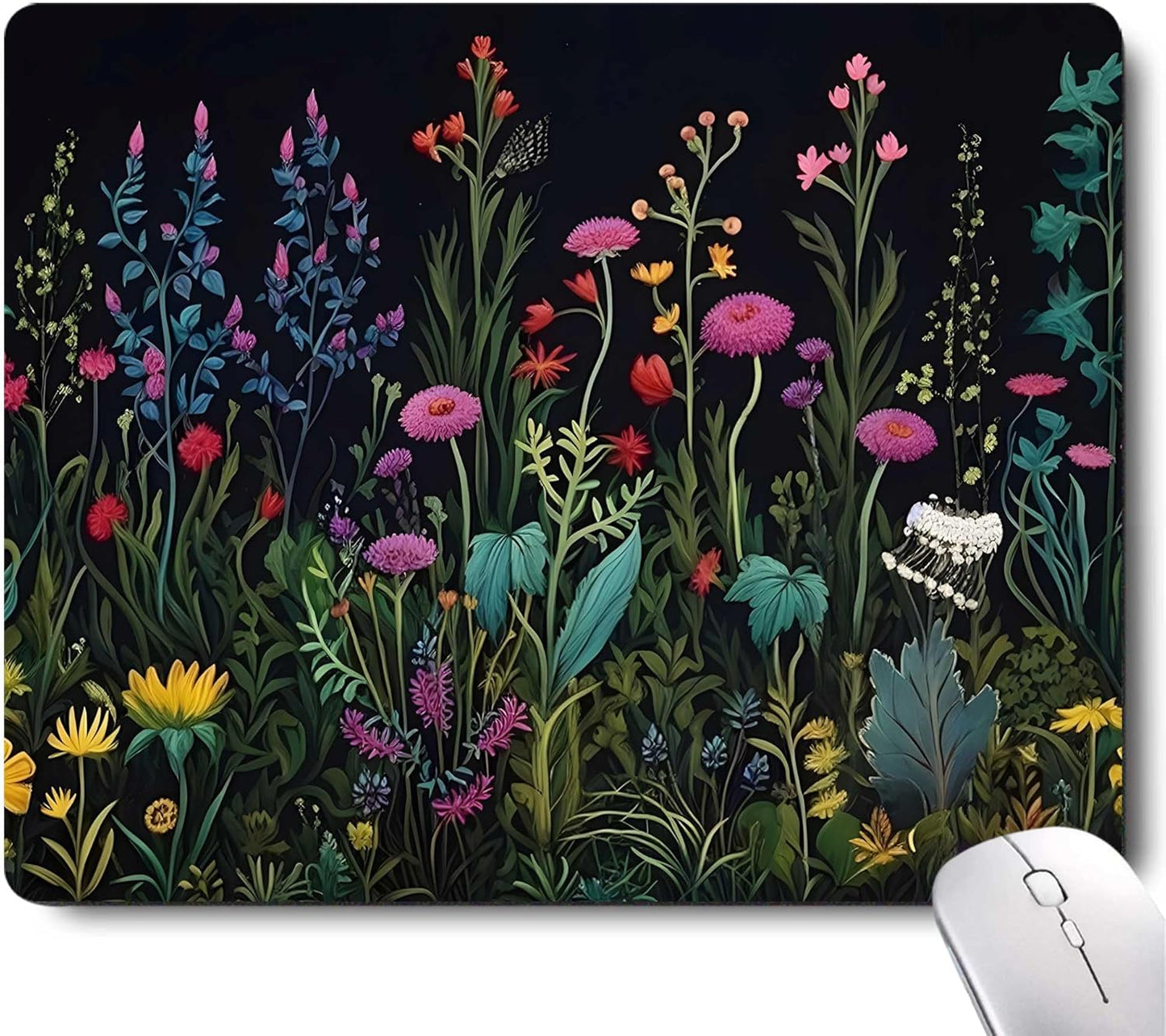 Black Beauty Blue Flowers Plants Mouse Pad,Brightly Colored Unique Design Computer Mousepad with Non-Slip Rubber Base for Women,Washable Mousepads Computer Mouse Pads for Desk Laptop Wireless Mouse