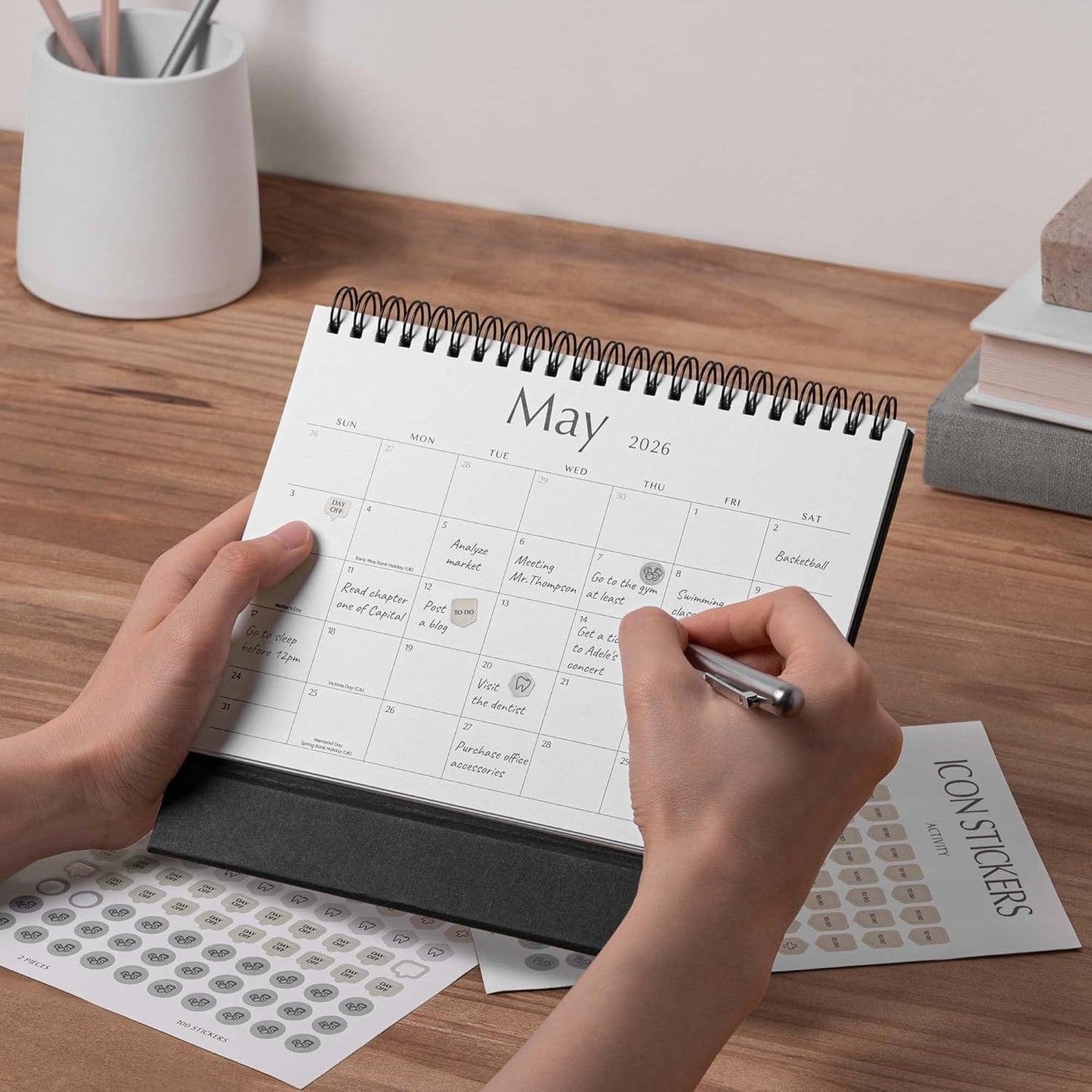 Desk Calendar 2026, Nekmit Standing Flip Desktop Calendar Covers 18 Months Runs from January 2026 to June 2027, Flip Small Desk Calendars with Stickers and Flower Design 8x6"