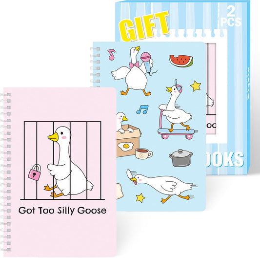 B1ykin A5 Spiral Notebooks, 2Pcs 50 Sheets 100 Pages Cute Wire Bound Travel Journal Spiral Notebook， Writing Notepads Memo Diary Notes Travel Journal Notebooks for School Students (Funny Goose)