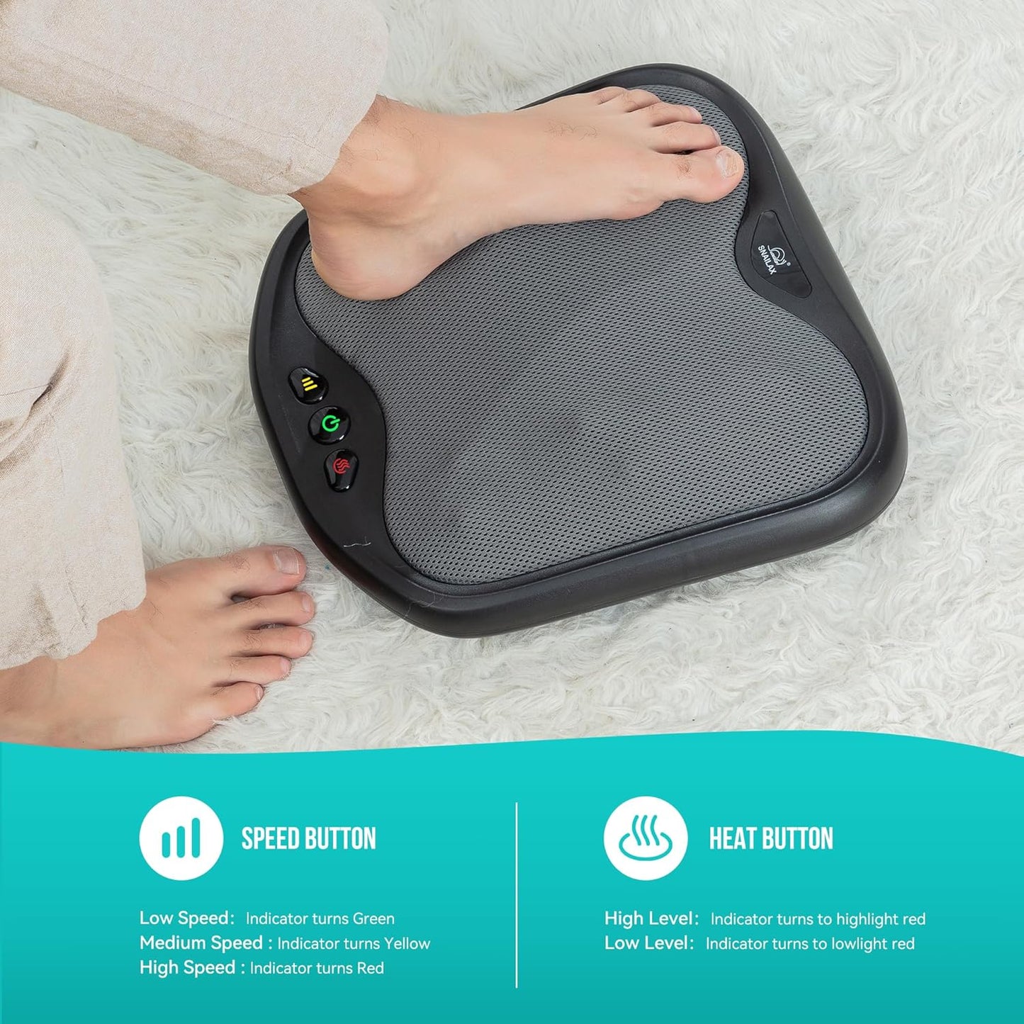 Snailax Shiatsu Foot Massager with Heat, Washable Cover Kneading Foot & Back Massager, Heated Feet Warmer, Electric Feet Massager Machine for Plantar Fasciitis