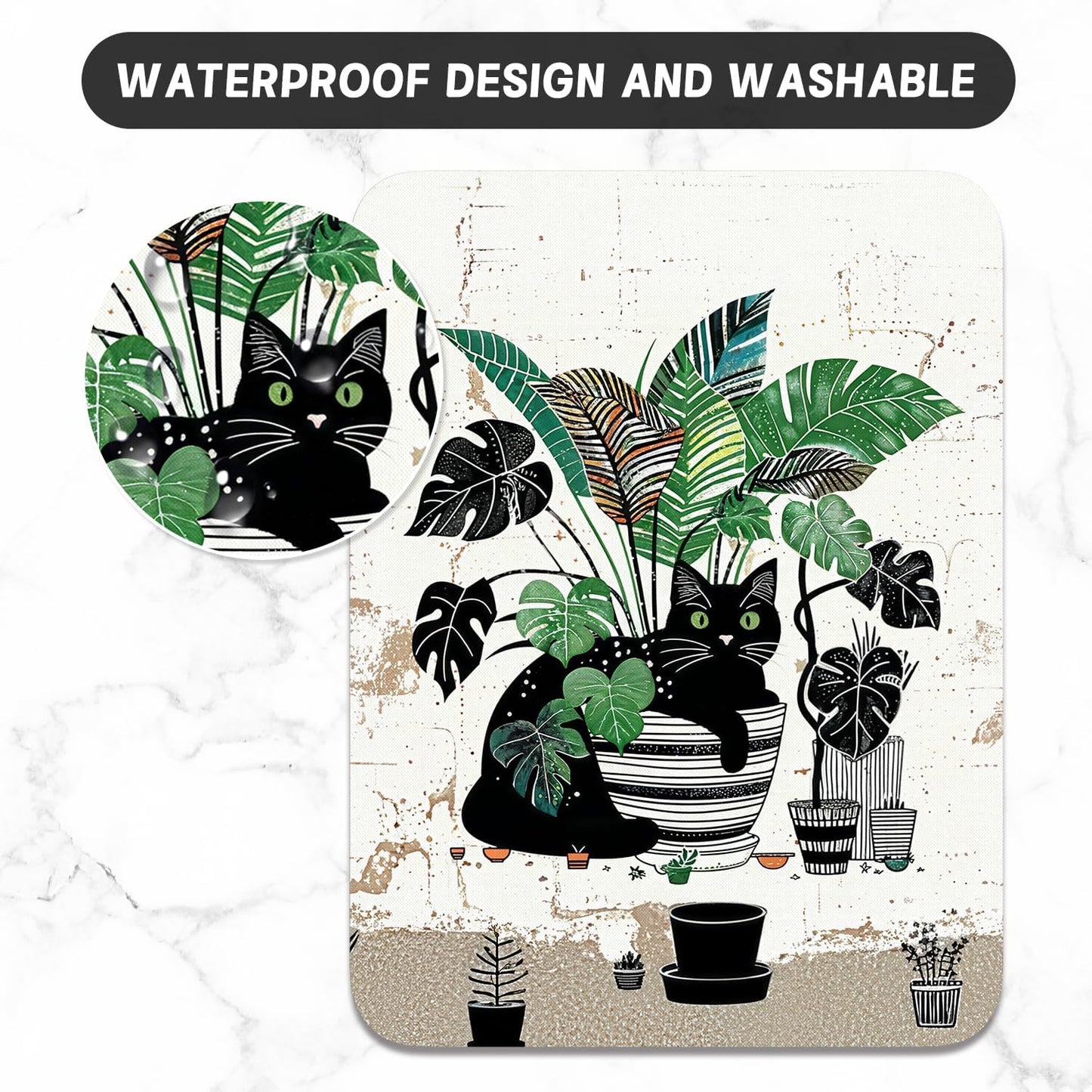 Small Mouse Pad, Mini Mouse Pad 6 x 8 Inch, Thick Rubber Waterproof Mouse Mat, Cute Mousepad for Women Men Wireless Mouse Laptops Home Office, Cat and Plants