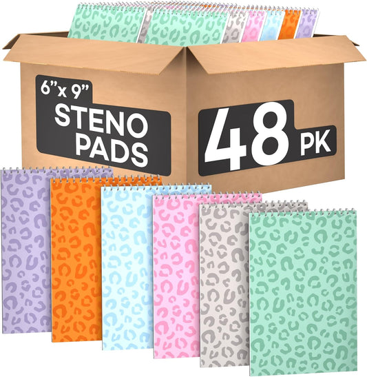 Steno Pads Spiral 6x9 Assorted Colors Notebooks for Work, 80 Sheets Top Spiral Notepad Stenographer Steno Books (48 Pack, Soft Colors)