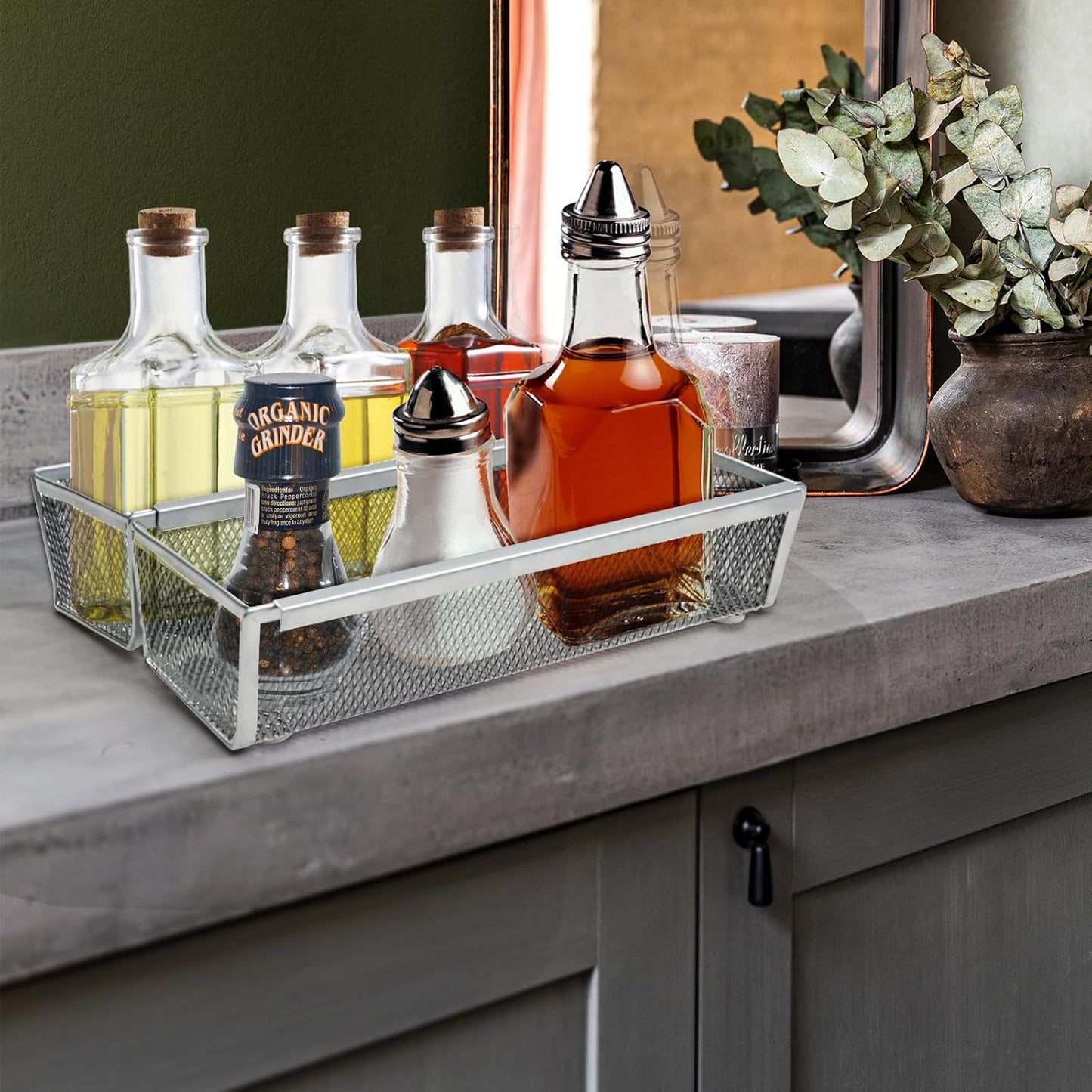 4PCS Drawer Organizer for Kitchen,Utensil Mesh Drawer Organizer with Interlocking Arm for Cosmetic,Flatware,Pen (9 * 3 * 2 Inches,Grey)