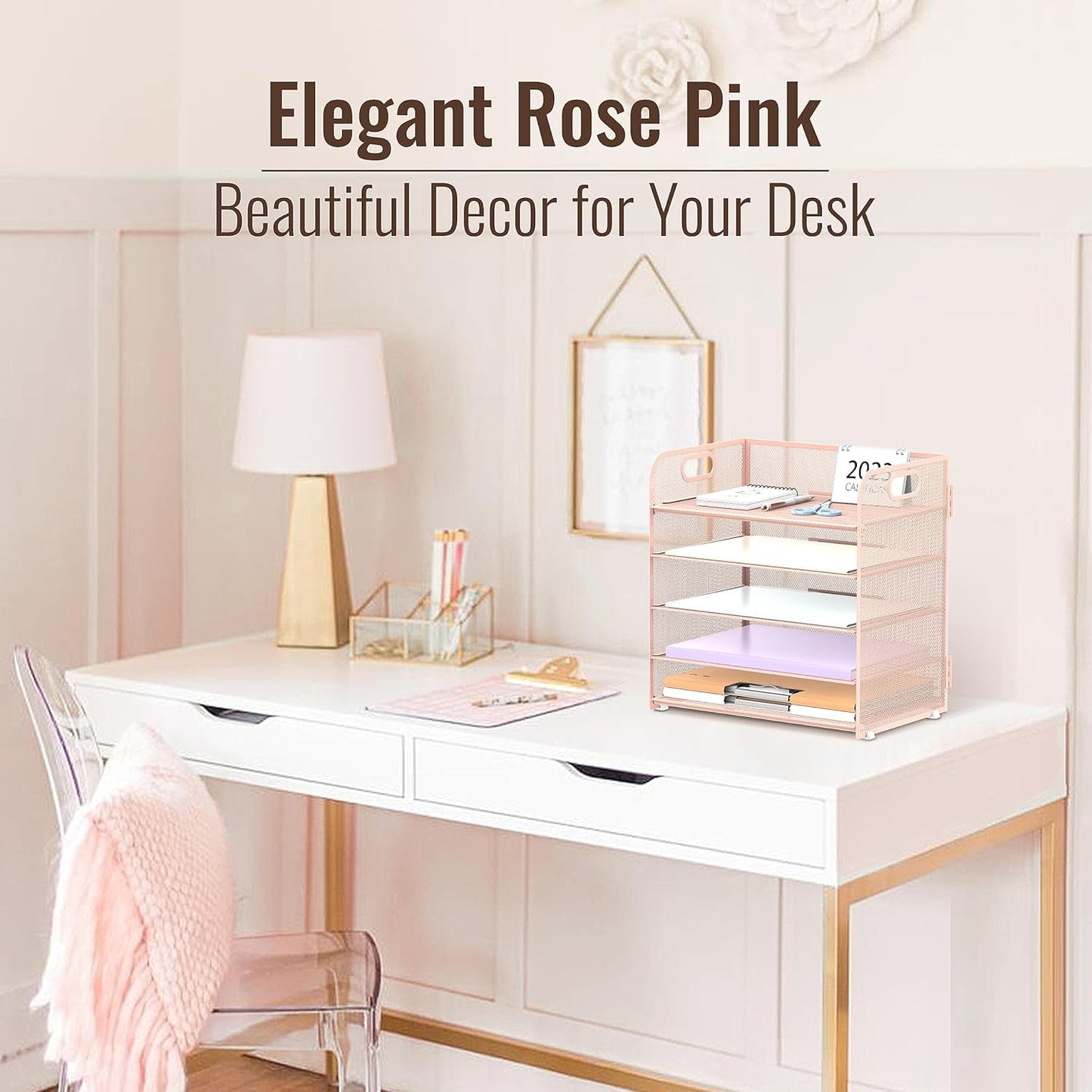 Supeasy 5 Trays Paper Organizer Letter Tray with Handle-Mesh Desk File Organizer, Paper Sorter Desk Organizer for Office, Home or School