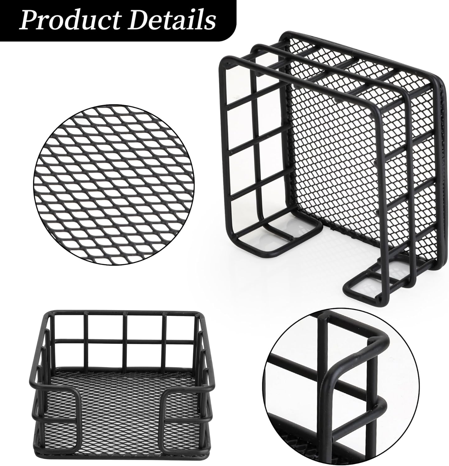 2 Pack Metal Sticky Note Holder, Modern Minimalist Black Wire Memo Note Cube Holder Dispenser Desk Organizer with Mesh Bottom for Home School Office