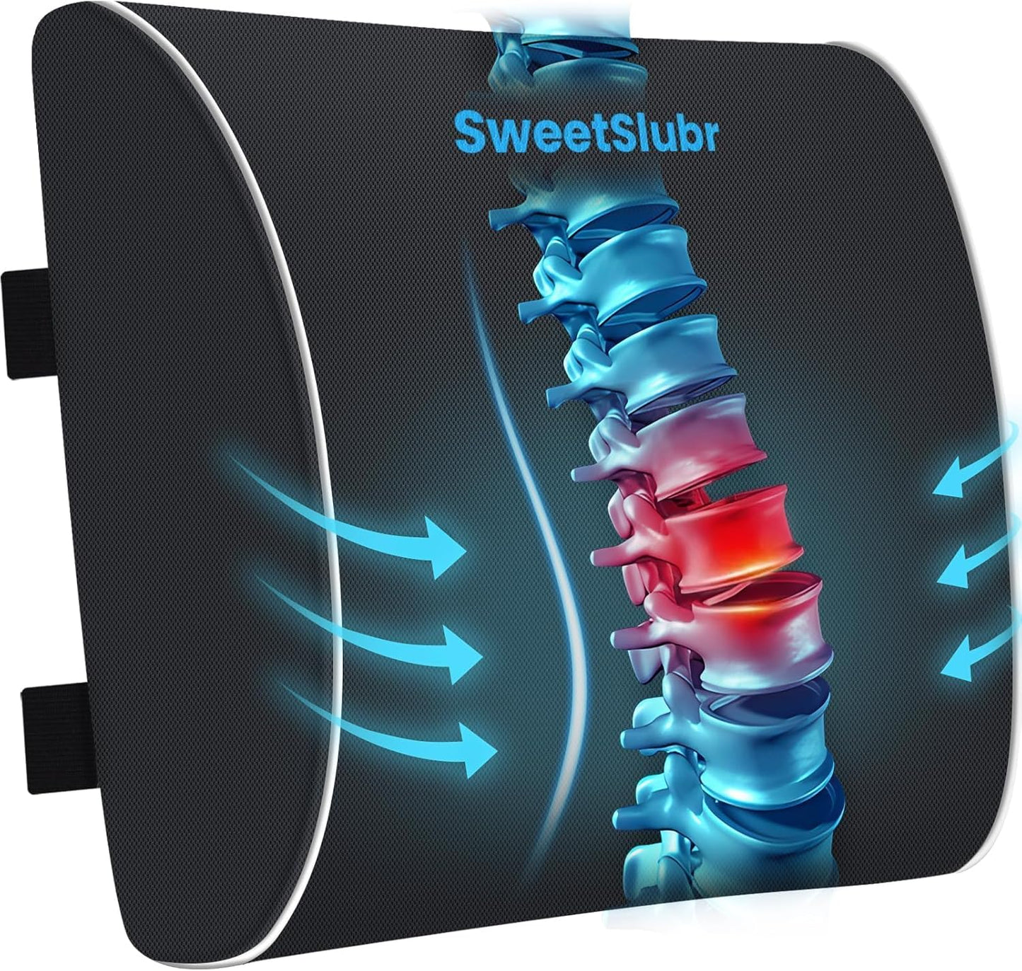 Lumbar Support Pillow for Office Chair, Car Seats and Home Desks, Ergonomic Back Support with Double Adjustable Straps, Machine Washable Cover, Grey