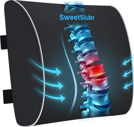 Lumbar Support Pillow for Office Chair, Car Seats and Home Desks, Ergonomic Back Support with Double Adjustable Straps, Machine Washable Cover, Grey