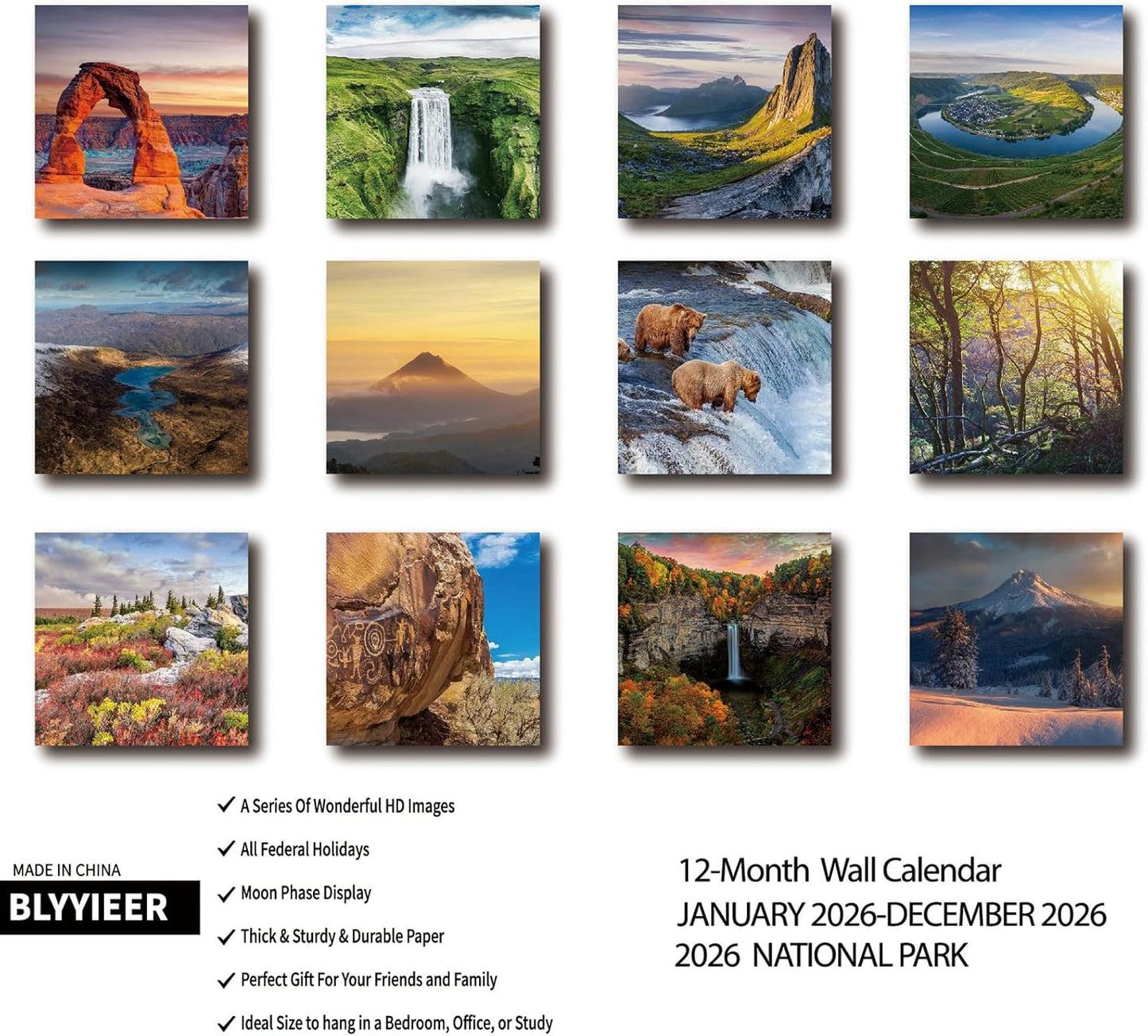 2026 Wall Calendar, NATIONAL PARKS Calendars,2026 Monthly Calendars, Wall Calendar 2026,Thick Glossy Paper, Organizing & Planning & Giftable