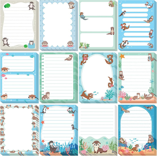12 Pads Otters Sticky Notes Cute Animal Sticky Note Pads 3 x 4 Inches Cartoon Adhesive Memo Reminder Decor for Sea Otter Lovers Journal Home Office Gifts Christmas Small Gift