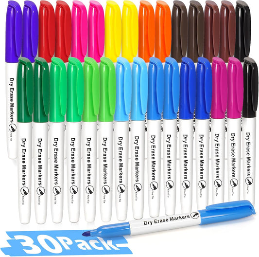 Duchong 30 Packs Dry Erase Markers in 15 Assorted Colors, Fine Tip Whiteboard Markers for Kids Teachers, Dry Erase Pens Bulk for Classroom Home, Back to School Supplies