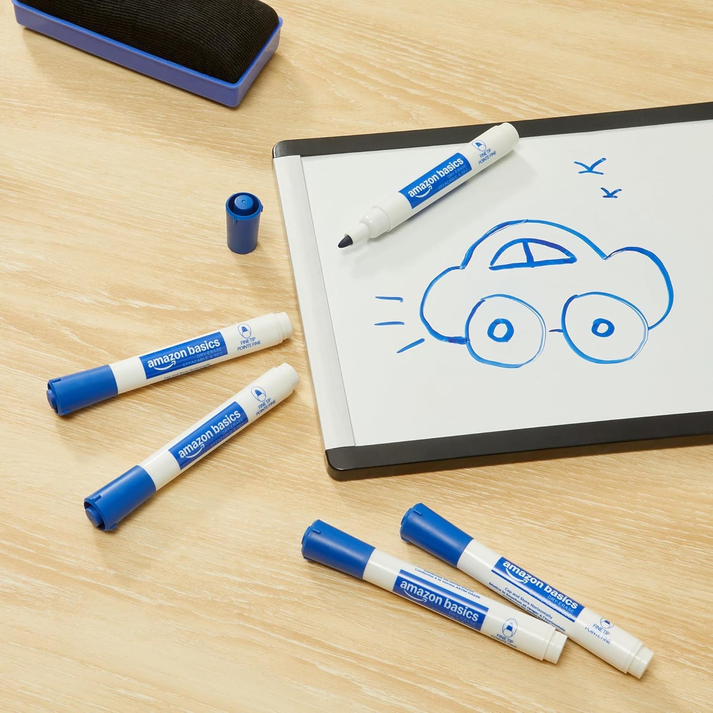 Amazon Basics Low-Odor Dry Erase Whiteboard Markers, Fine Tip, Blue, 36 Count