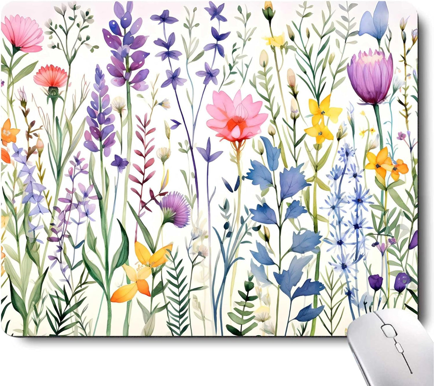 Beautiful Floral Plants Mouse Pad,Purple Flowers Mouse Pads for Desk,Soft Cute Computer Mouse Mat Washable Mousepad Computer Mouse Pads for Women,Square Waterproof Non-Slip Rubber Base MousePads