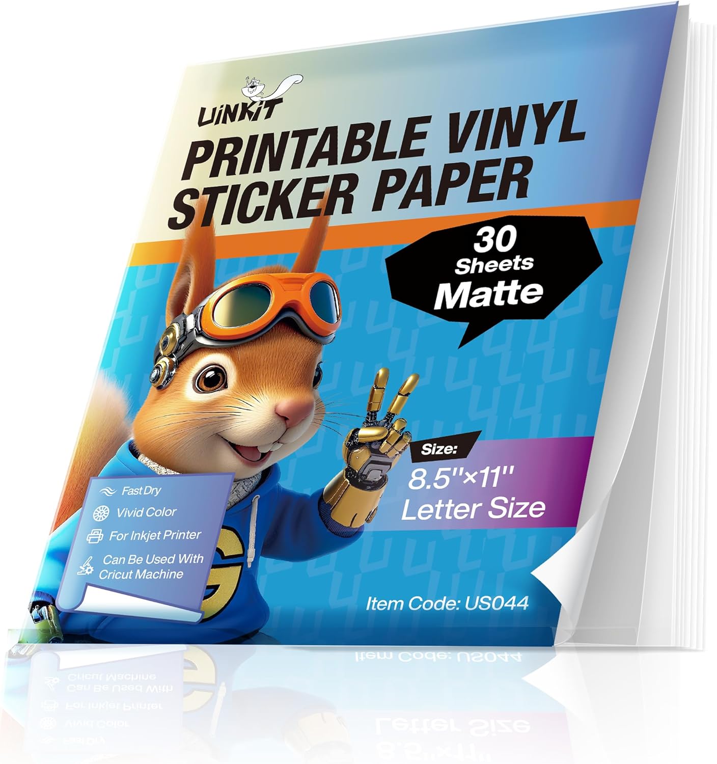 Uinkit Matte Sticker Paper 30 Sheets - Printable Vinyl Sticker Paper for Cricut, Waterproof DIY Stickers for Planners, Labels, Inkjet & Laser Compatible (8.5x11)