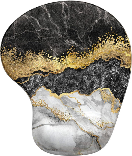 Hsurbtra Ergonomic Mouse Pad with Wrist Rest Support, Gel Mouse Pads with Non-Slip PU Base, Pain Relief Memory Foam Computer Mat, Cute Office Supplies Desk Decro Accessories, Black Marble