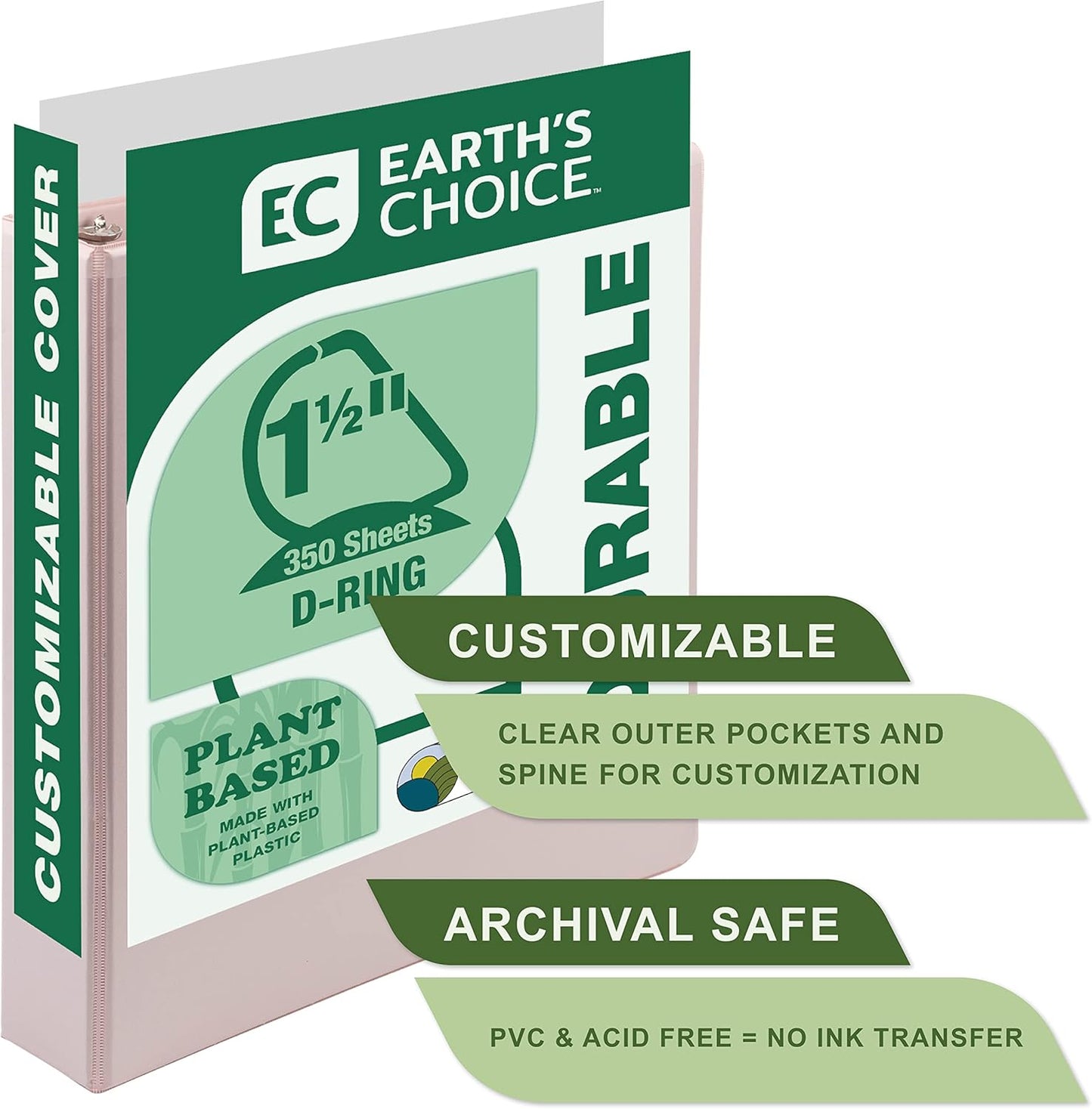 Samsill Plant-Based 1.5 Inch Durable D-Ring, Made in USA, View Binder, Eco-Friendly, USDA Certified Biobased, 2 Pack, Rose