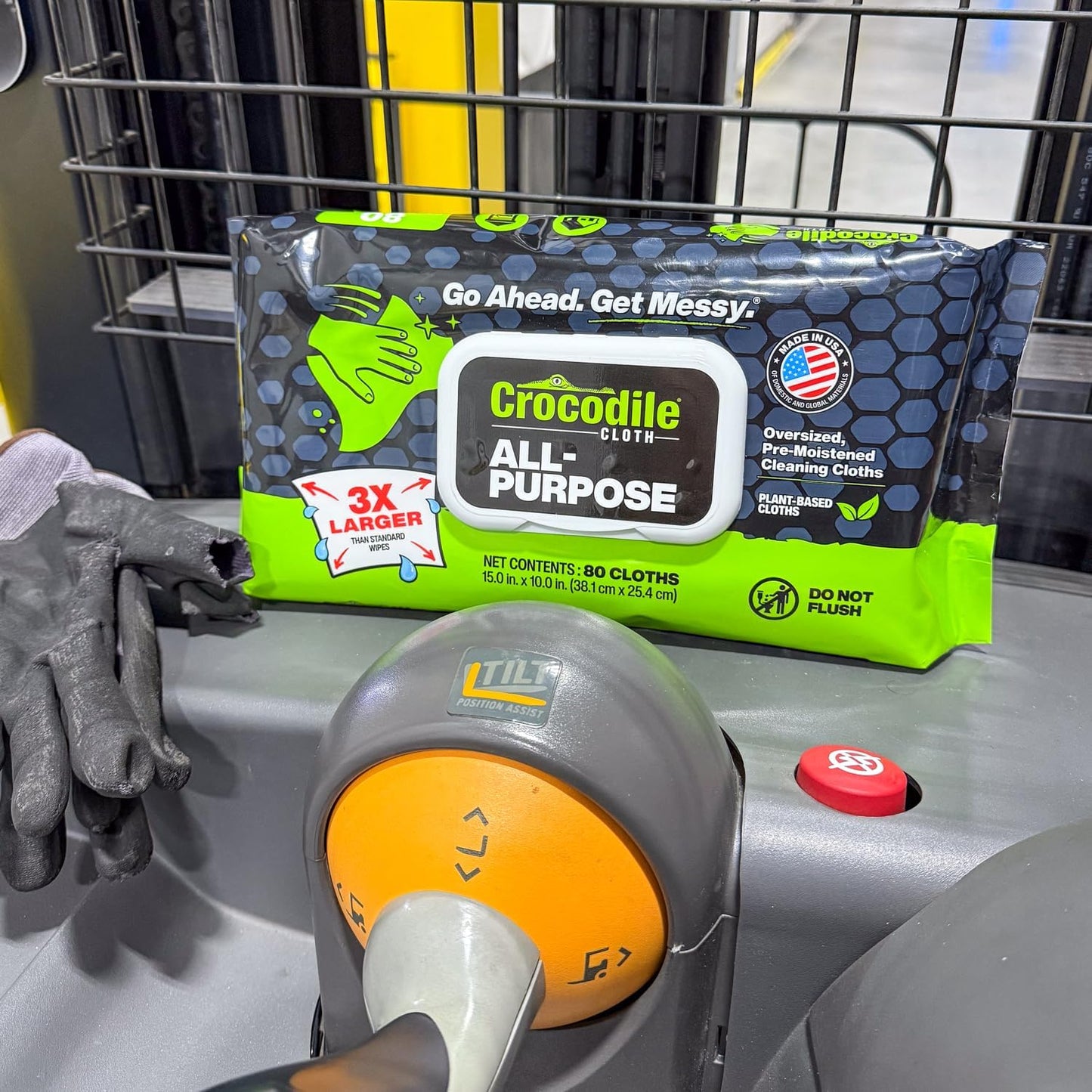 Crocodile Cloth All-Purpose Cleaning Wipes – 80 Count, 15"x10" Extra Large Plant-Based Disposable Cloths – Moist, Absorbent, Safe on Skin, Multi-Surface Use