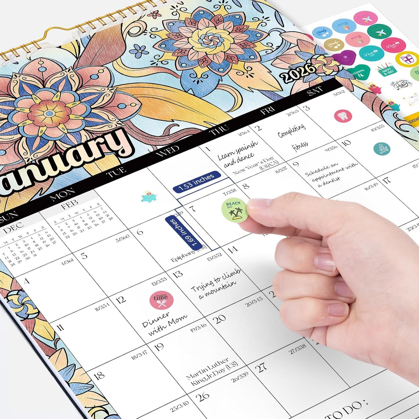Ospelelf Wall Calendar 2026 - 2027 Hanging Coloring Calendar 12'' x 17'', Monthly Kids Calendars Planner with Plastic Cover, 18 Month Doodle Calendar for Family, Office, Use Jan 2026 - June 2027, Floral