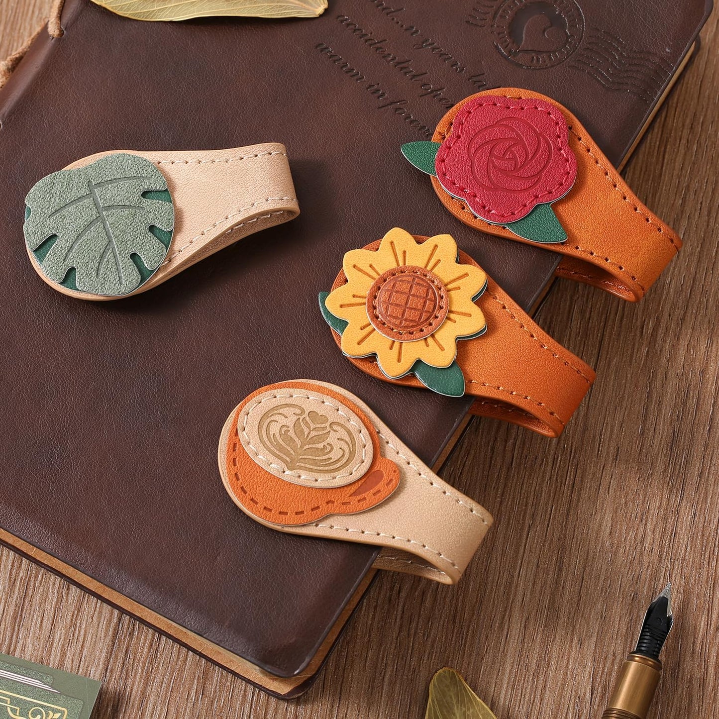 4PCS Vintage Magnetic Leather Bookmark, Leather Magnetic Bookmarks for Women, Magnetic PU Bookmarks Clip Book Accessories