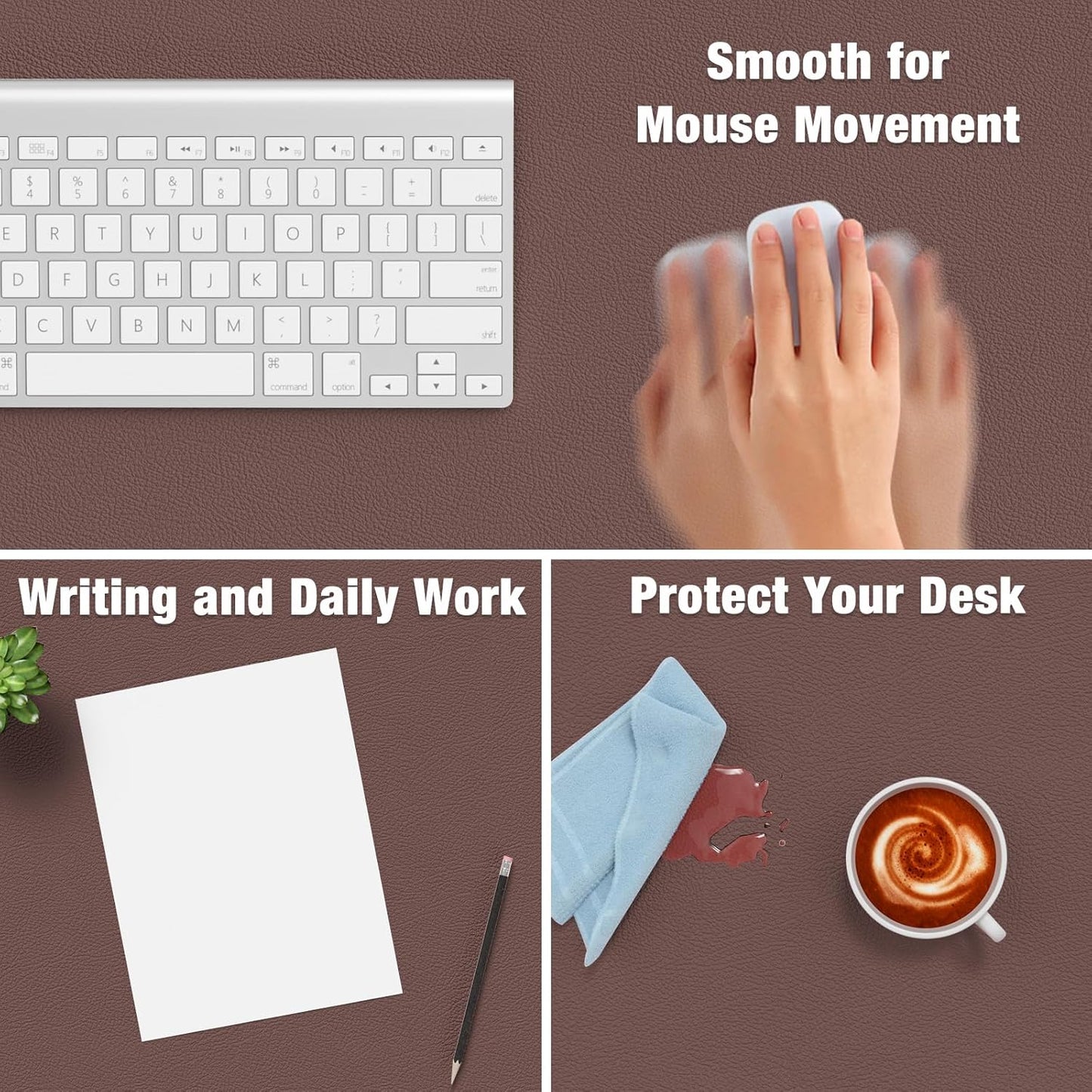 Hsurbtra Desk Pad, 23.6" x 13.8" PU Leather Desk Mat, M Extended Mouse Pad, Waterproof Desktop Blotter Protector, Non-Slip Ultra Thin Small Laptop Keyboard Writing Mat for Office Home, Dark Oak