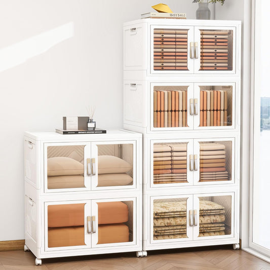 Large Stackable Storage Bins with 2 Lids, 990QT-165QT*6Tier Foldable Cabinet for Closet Organizers, Plastic Storage Containers Box with Wheels