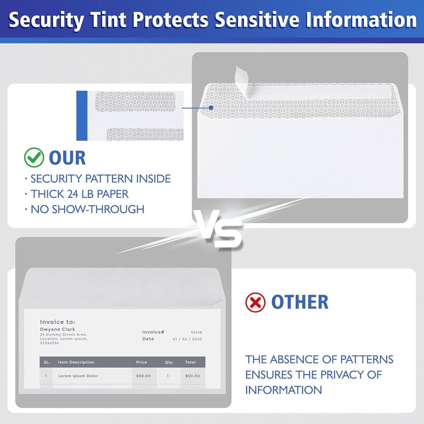 #8 Double Window Security Check Envelopes,70 Count Double Window Self Seal Security Envelopes,No.8 Double Window Bussiness Envelopes Designed for Checks/Tax Form/Invoices/Business Correspondence