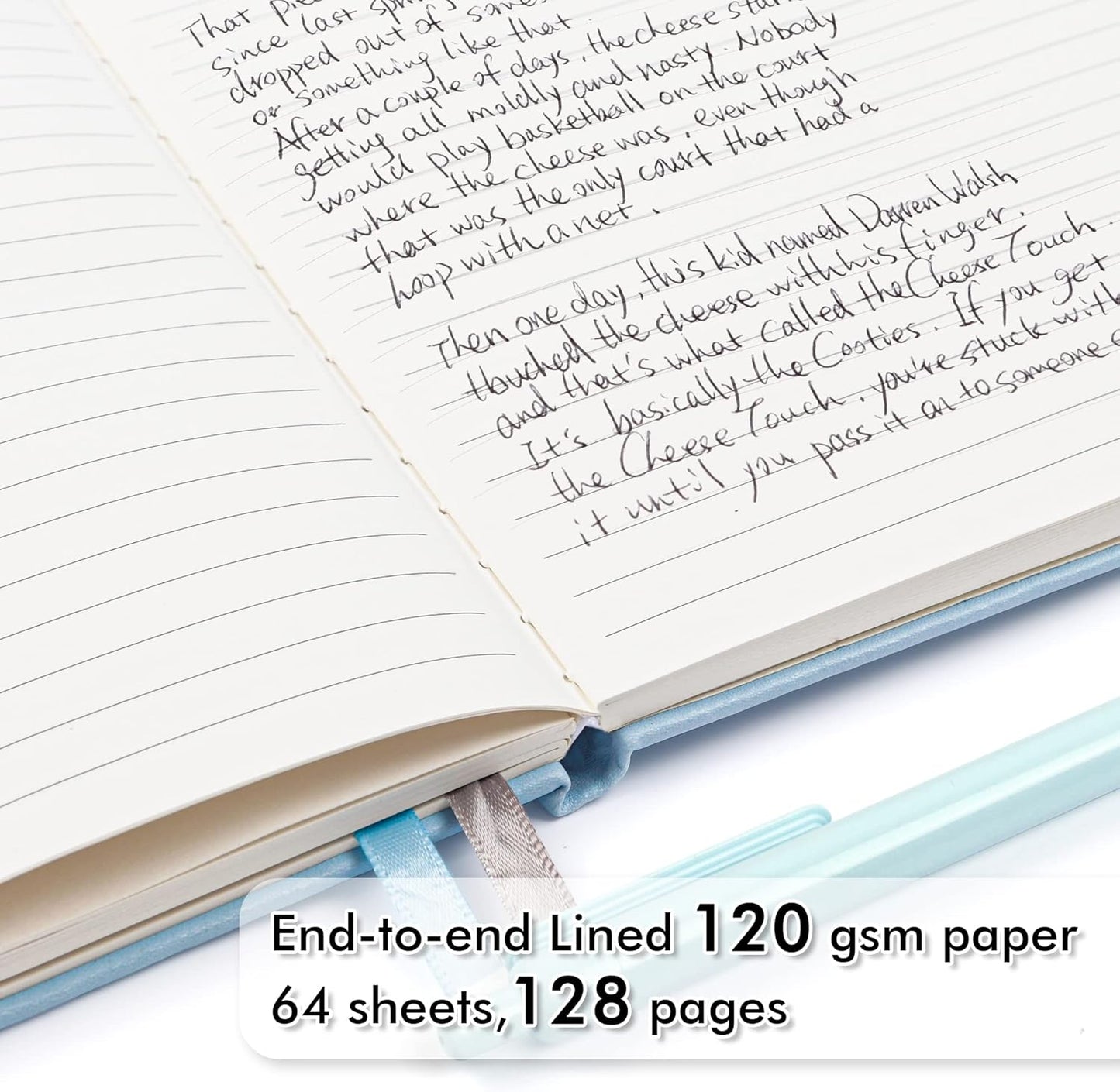 feela 3 Pack Notebooks Journals Bulk, Hardcover Notebook Classic Ruled Lined Journals with Pen Holder for Women Girls School Business Supplies, with 3 Black Pens, 120 GSM, 5.1”x8.3”, A5, Light Blue