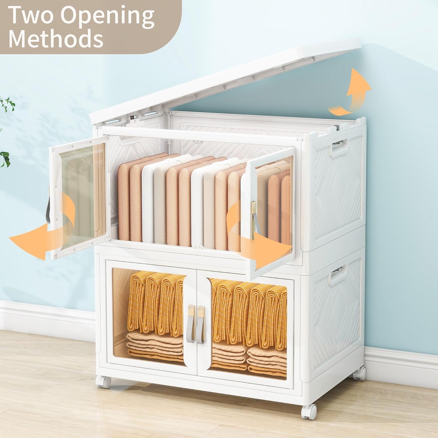 Large Stackable Storage Bins with Lids, 220QT-110QT*2Tier Foldable Cabinet for Closet Organizers, Plastic Storage Containers Box with Wheels