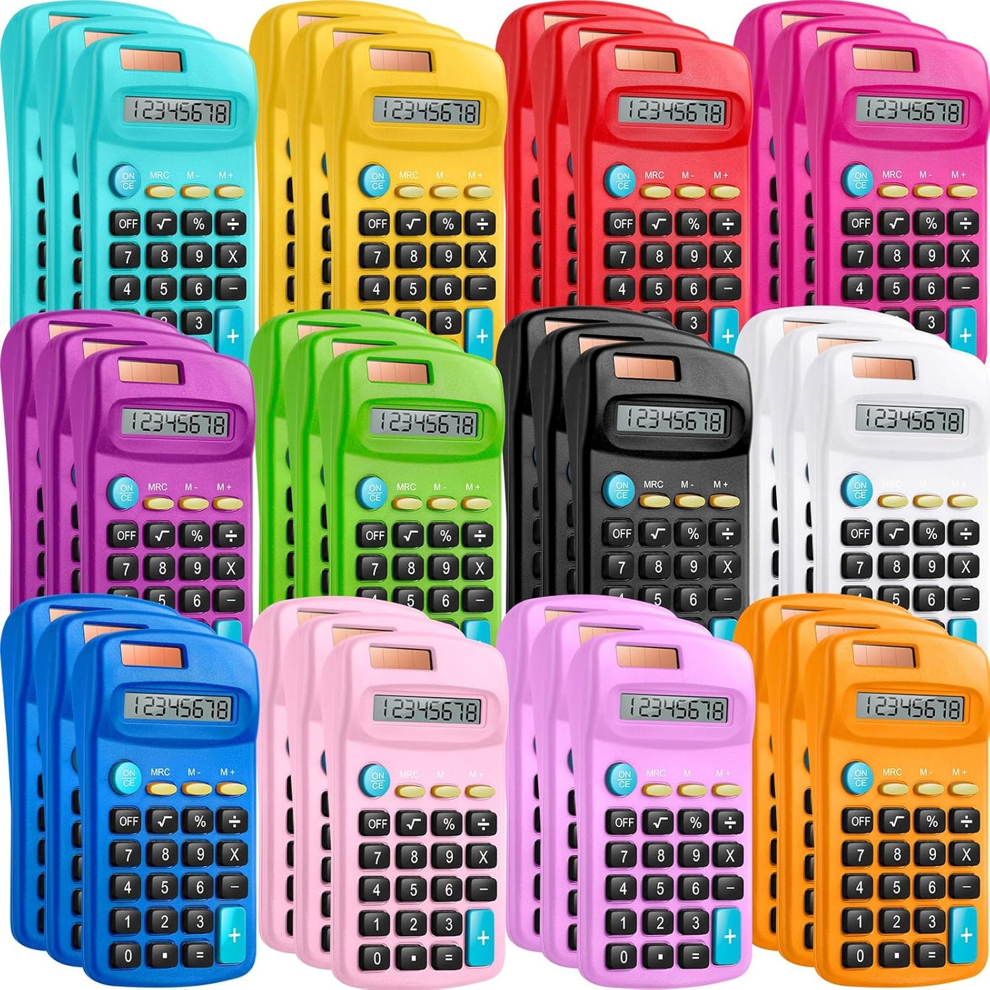 36 Packs Pocket Size Mini Calculator Basic Calculators for Handheld Angled Students 8 Digit Display Solar Battery Dual Power Small Calculator for Students Kids Home Office (12 Colors)