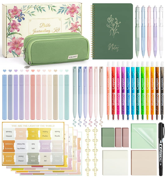 59Pcs Bible Study Supplies, Bible Journaling Kit for Women, Pencil Case, 12 Pastel No Bleed Highlighters and 6 Colored Pens, Bible Tabs and More, Bible Study Tools, Book Annotation Kit for Women & Men