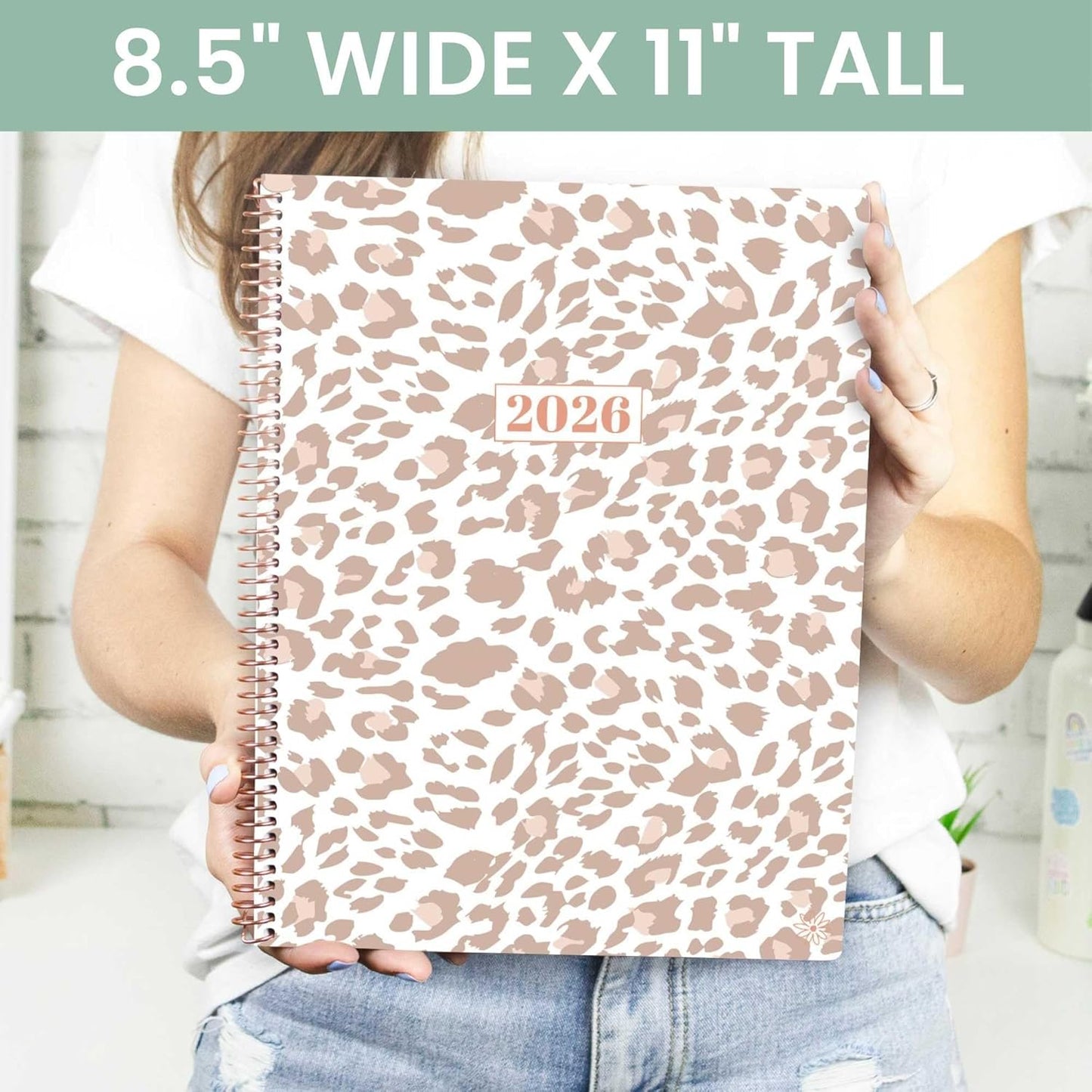 bloom daily planners 2026 Planner (January to December) - 8.5” x 11” Weekly & Monthly Dated Agenda Organizer Book with Stickers & Tabs - Flexible Soft Cover - Tan Leopard