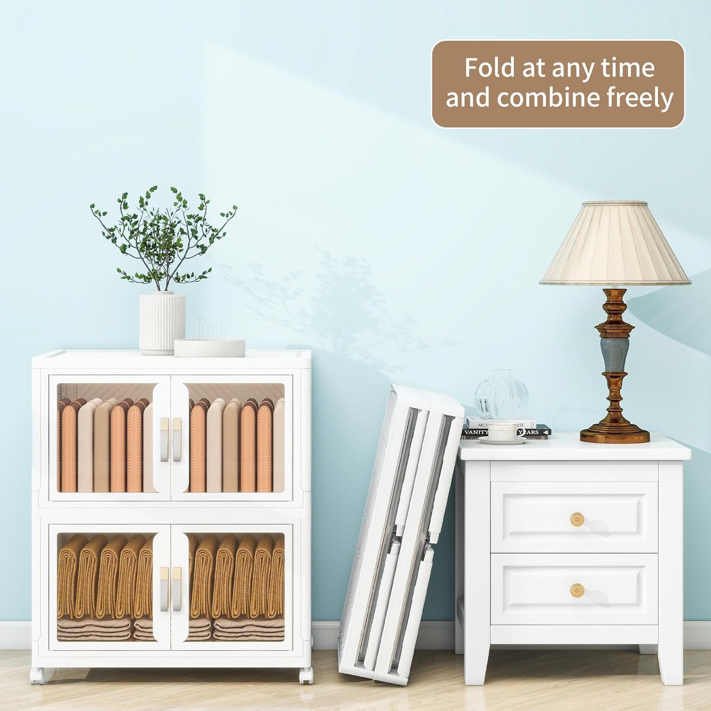 Large Stackable Storage Bins with Lids, 220QT-110QT*2Tier Foldable Cabinet for Closet Organizers, Plastic Storage Containers Box with Wheels