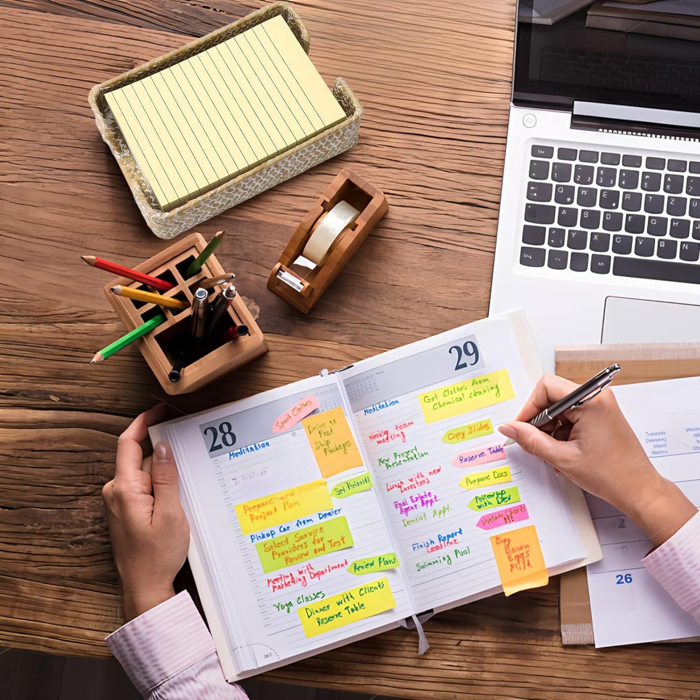 4 x 6 Inch Sticky Note Holder,Seagrass Post It Note Dispenser,Woven Sticky Note Dispenser,Farmhouse Style Post It Holder for Home Office Desk Decor,Whitewash